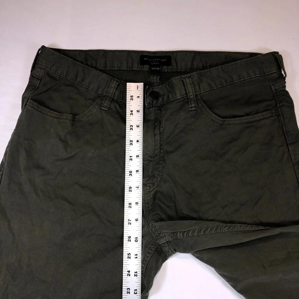 Banana Republic Mens Slim Fit Pants 34x30 Olive Green 5-Pocket Twill Chinos
